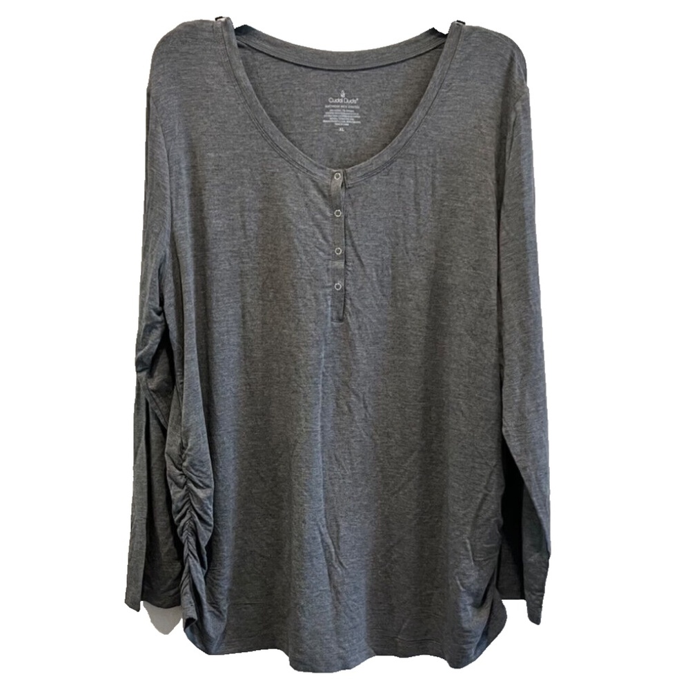 Cuddle Duds Women's Softwear Long-Sleeve Shirred Maternity Top, Gray Size XL